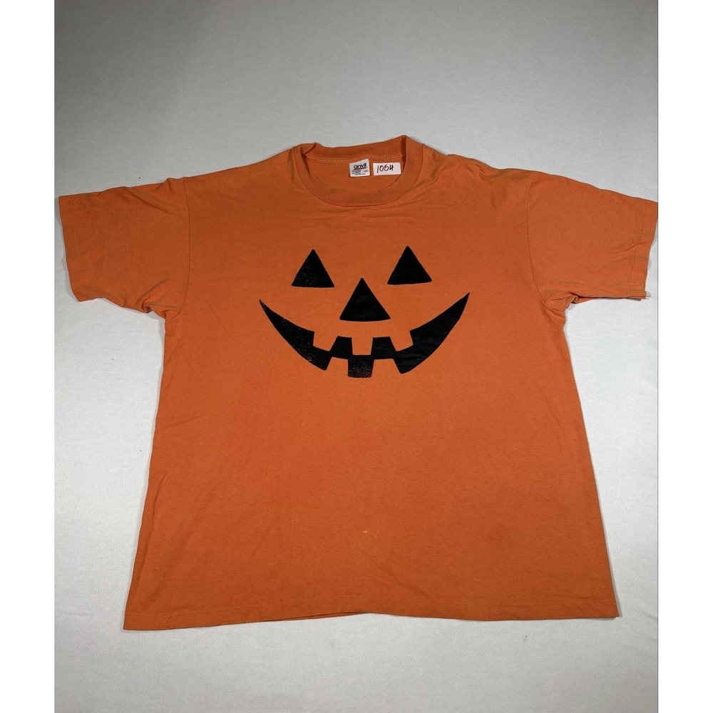 Anvil Shirt Mens 2XL Orange Jack-O-Lantern Pumpkin Graphic‎ Tee Halloween